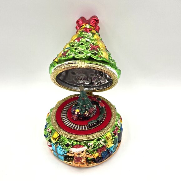 Vintage Mr. Christmas Tree Presents Hinged Music Box Rotating Train Inside Video - Picture 7 of 13